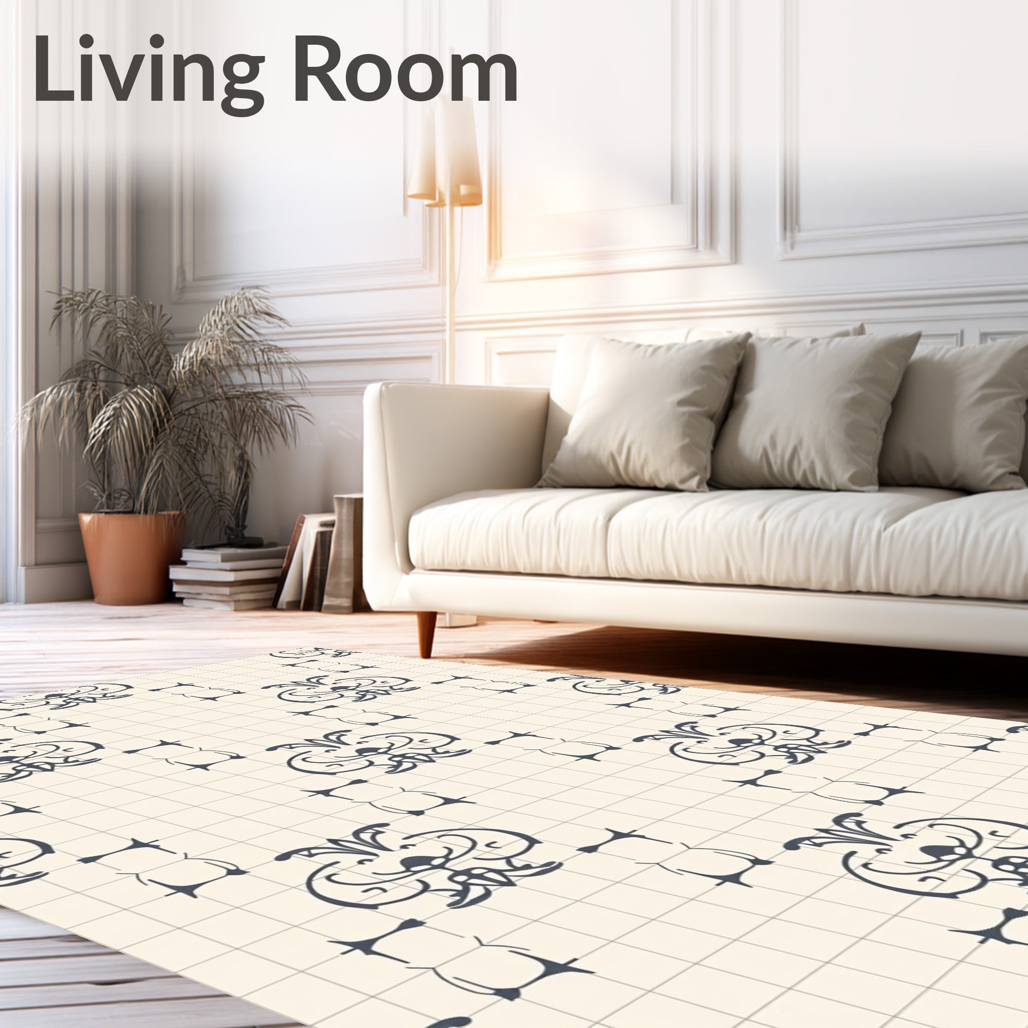 Vintage Scrollwork With Subtle Grid Pattern Rug
