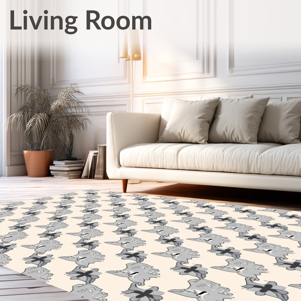Whimsical Grey Creature Pattern Design Rug