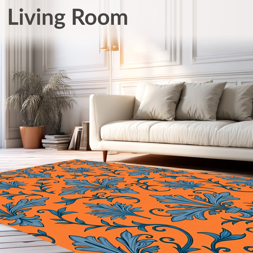 Ornate Blue Fleur-de-lis Pattern Rug