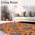Ornate Blue Fleur-de-lis Pattern Rug
