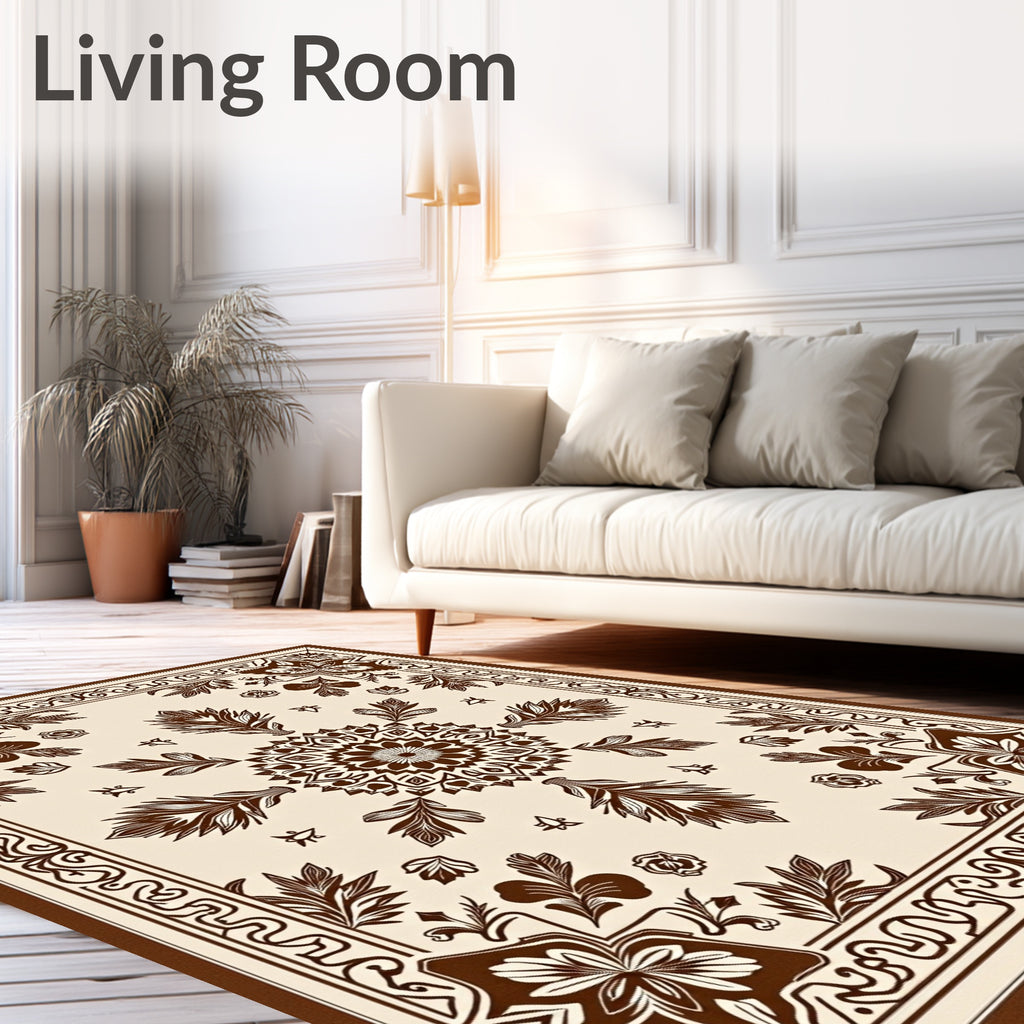 Traditional Brown Floral Medallion Design Rug