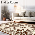 Traditional Brown Floral Medallion Design Rug