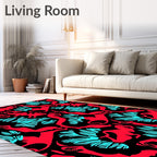 Bold Red Aqua Figures Abstract Rug