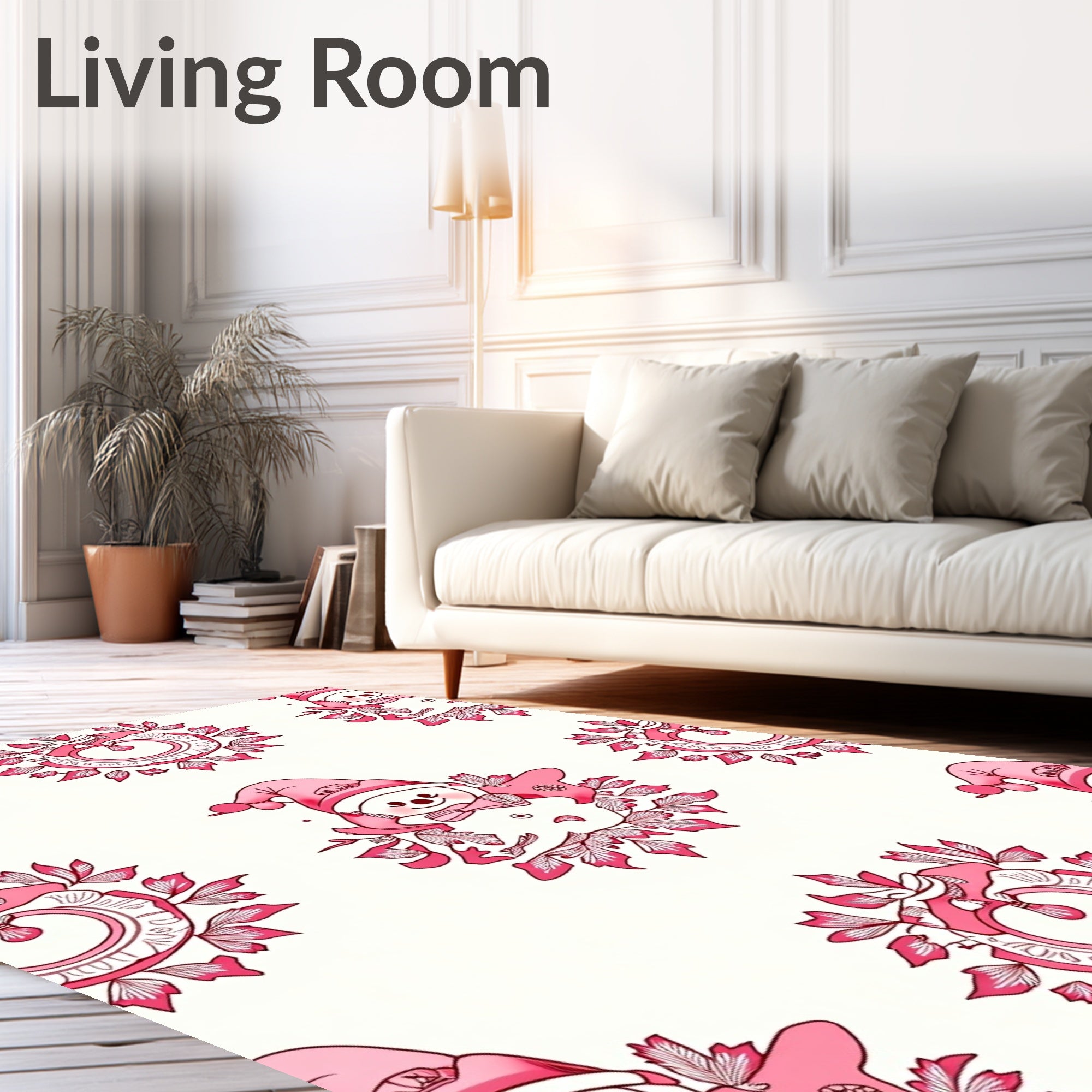 Pink Cartoon Snowman Foliage Medallion Rug
