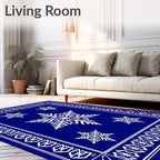 Deep Blue Snowflake Gala Border Rug