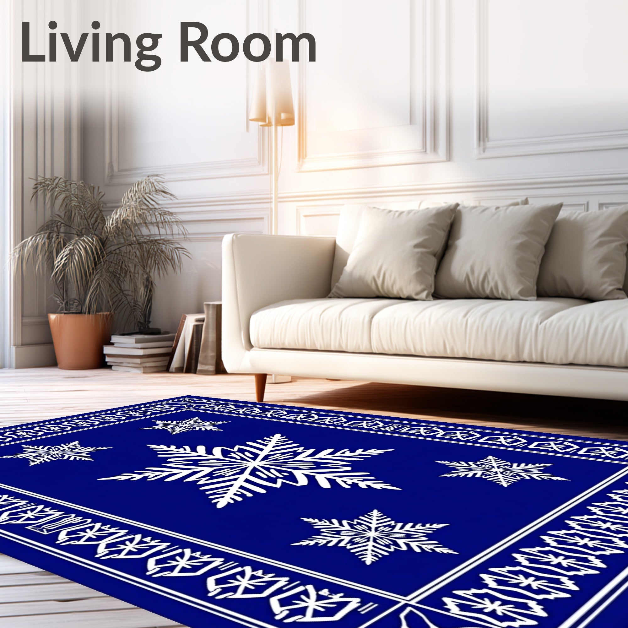 Deep Blue Snowflake Gala Border Rug