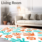 Coral and Teal Marine Life Pattern Rug