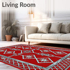 Geometric Red Silver Diamond Floral Rug