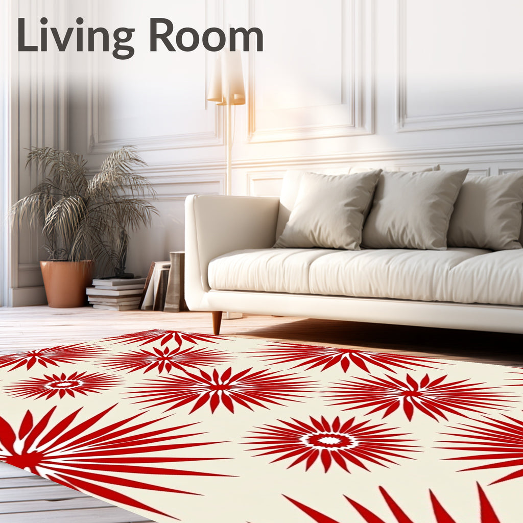 Red Sunburst Floral Pattern Rug