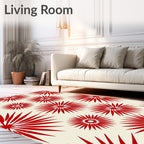 Red Sunburst Floral Pattern Rug