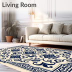 Ornate Indigo Floral Scroll Design Rug