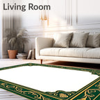 Emerald and Gold Ornate Floral Border Rug