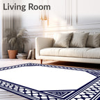 Classic Blue Geometric Border Pattern Rug