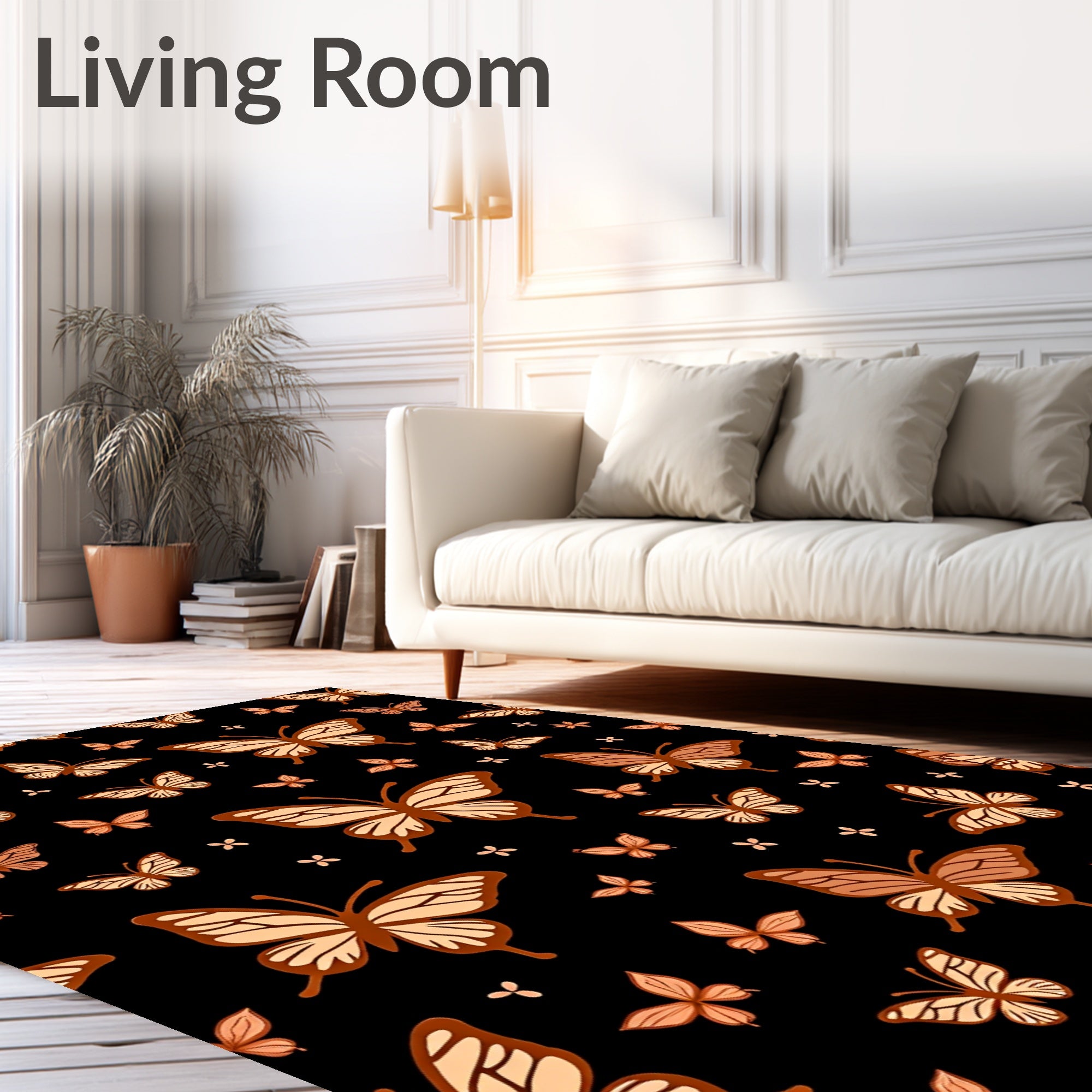 Brown Butterfly Patterned Whimsical Rug