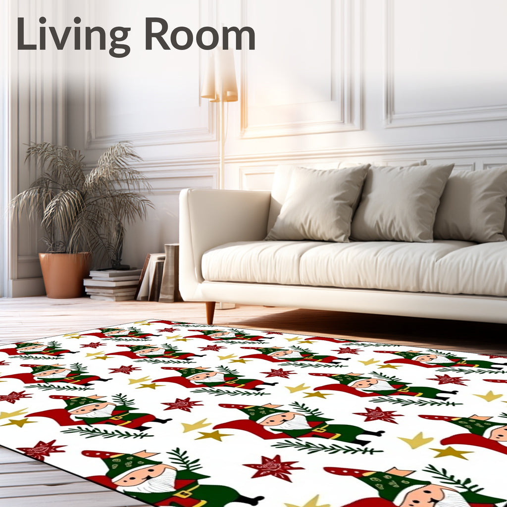 Festive Gnome With Red Bag Stars Rug