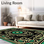 Ornate Black Green Golden Pattern Rug