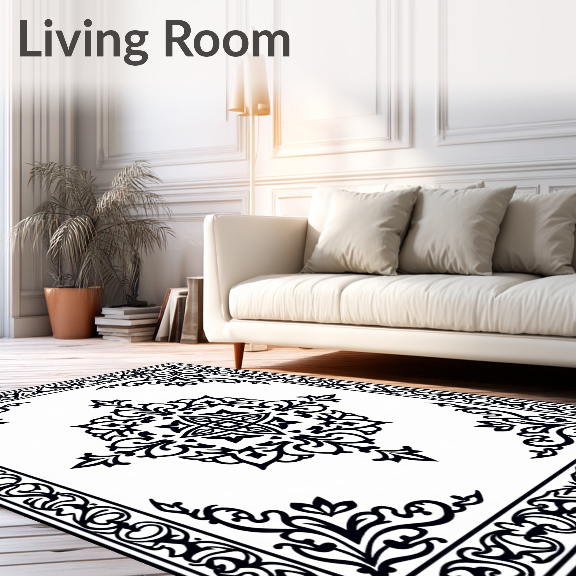 Ornate Floral Border Pattern Rug