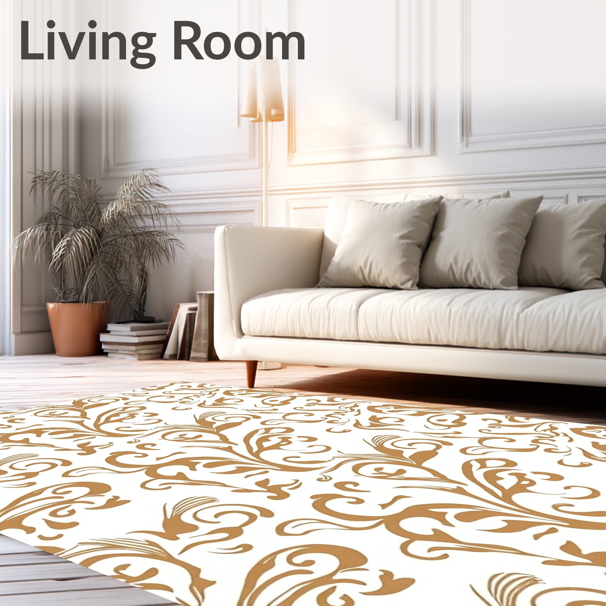 Golden Swirls Floral Vine Pattern Rug