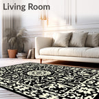 Intricate Black Cream Floral Vintage Rug