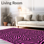 Bold Pink Black Maze Pattern Rug