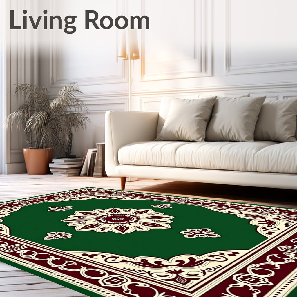 Ornate Floral Medallion Bordered Design Rug