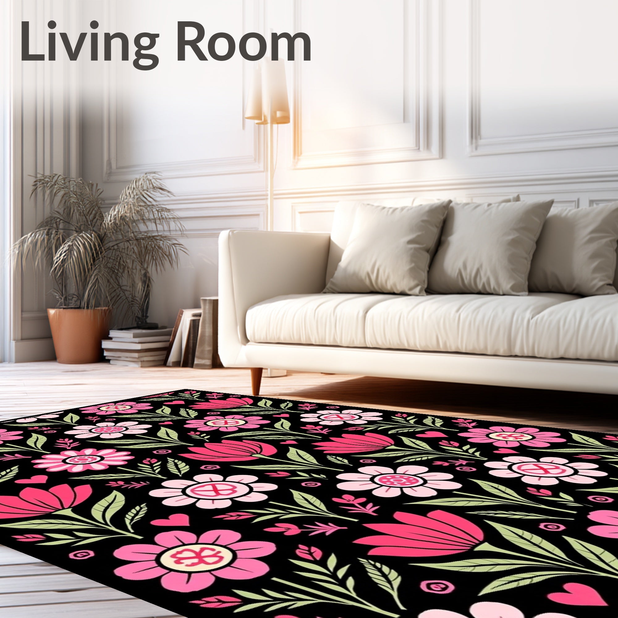 Floral Heart Meadow Pattern Rug