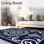 Intricate Blue White Mandala Pattern Design Rug