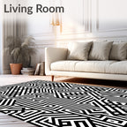 Black White Interlocking Maze Pattern Rug