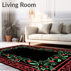 Coral Green Floral Vines Border Rug
