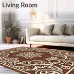 Elegant White Floral Scrollwork Rug