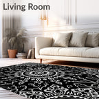 Intricate White Floral Mandala Pattern Rug