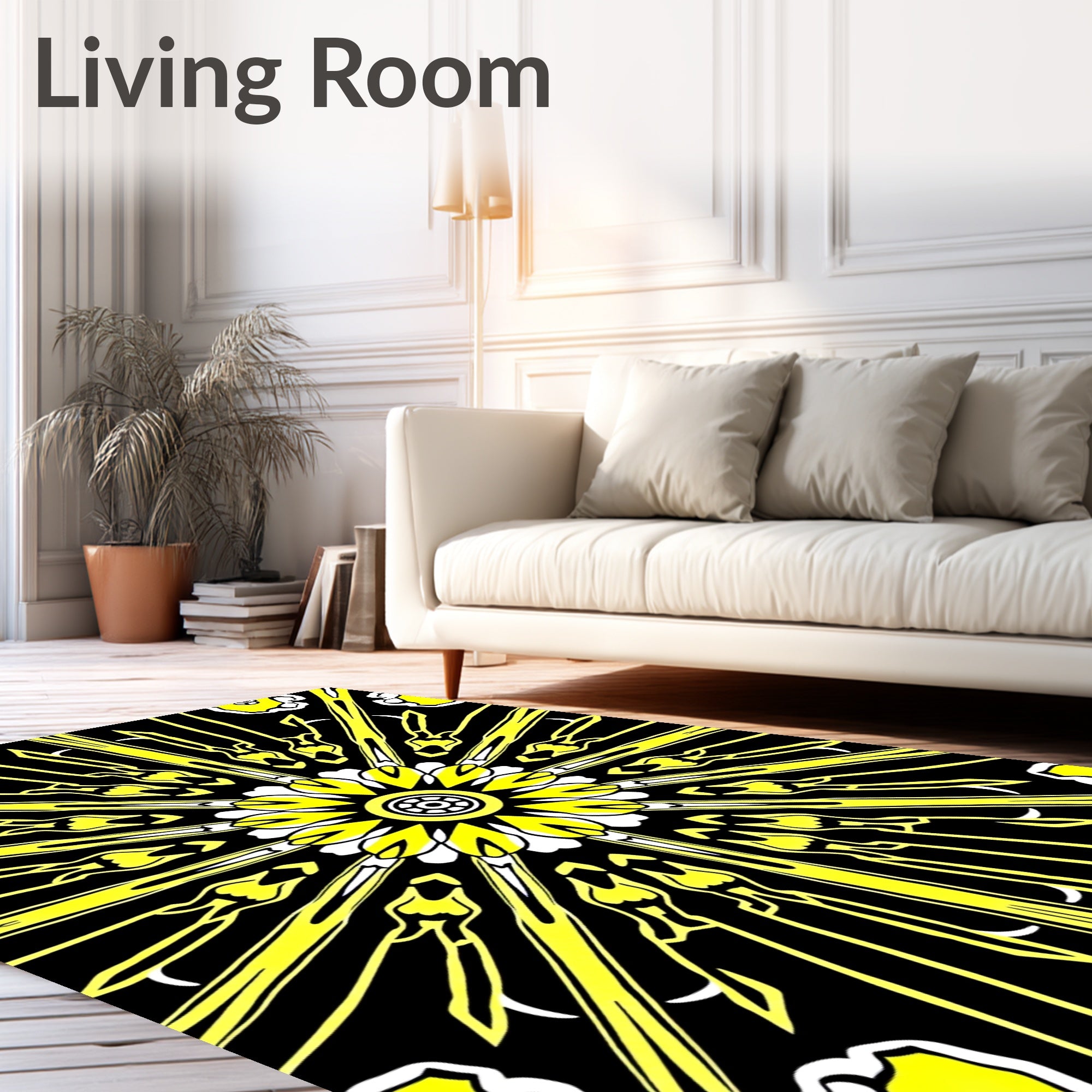 Yellow Sunburst Geometric Art Rug