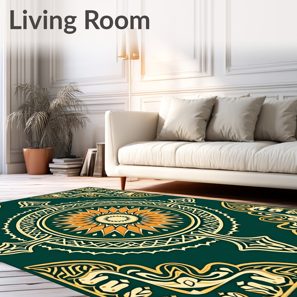 Emerald Sunburst Mandala Pattern Rug