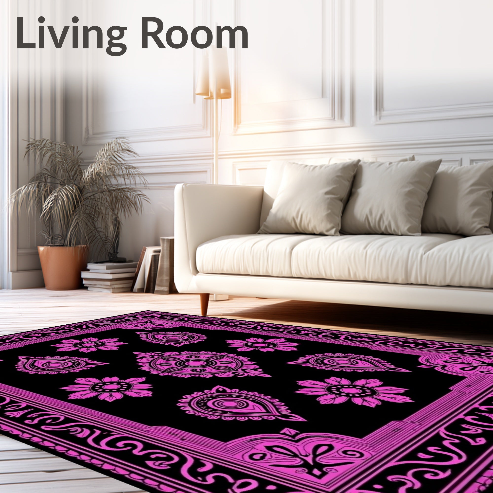 Vibrant Pink Floral Mandala Pattern Rug