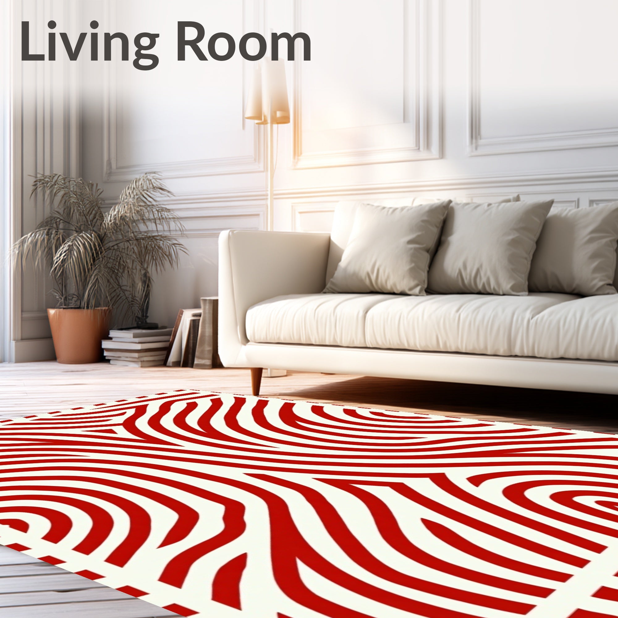 Abstract Red White Swirl Rug