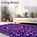 Pink Floral Vine Patterned Square Rug