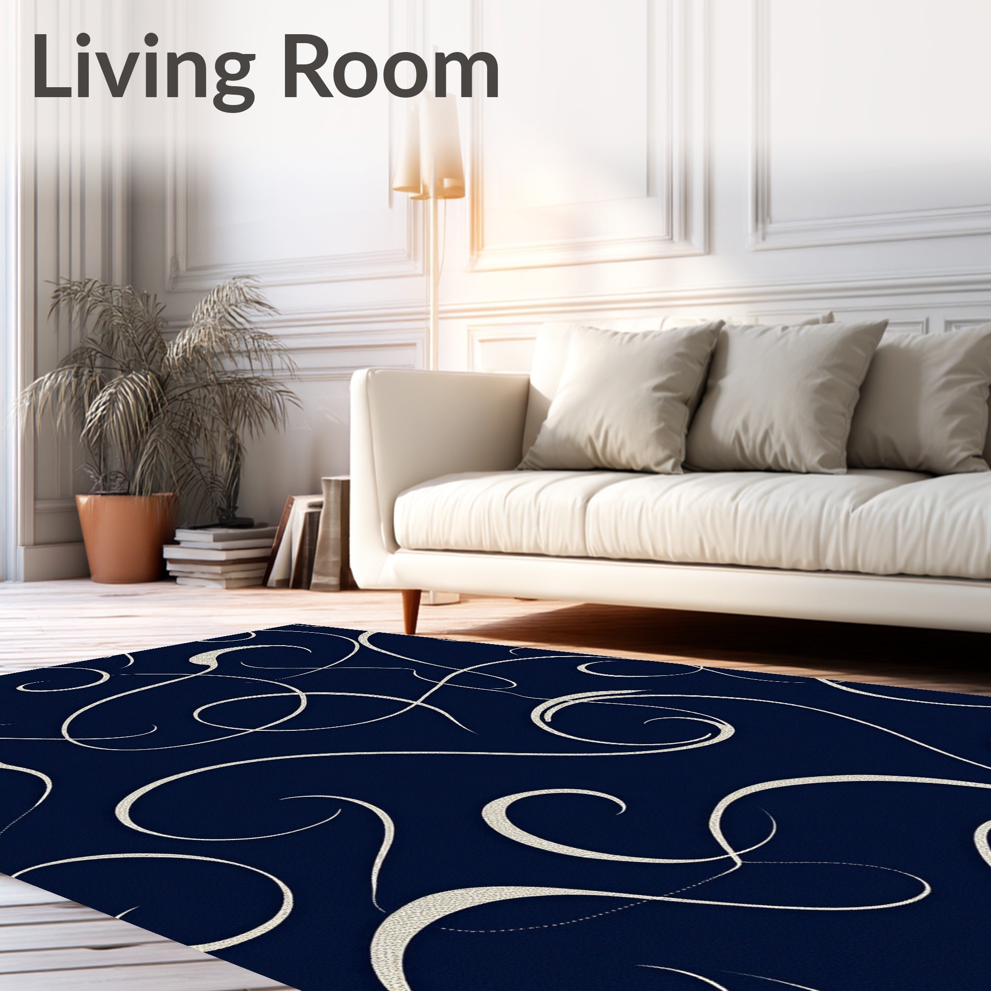 Elegant Swirl Pattern Navy Rug