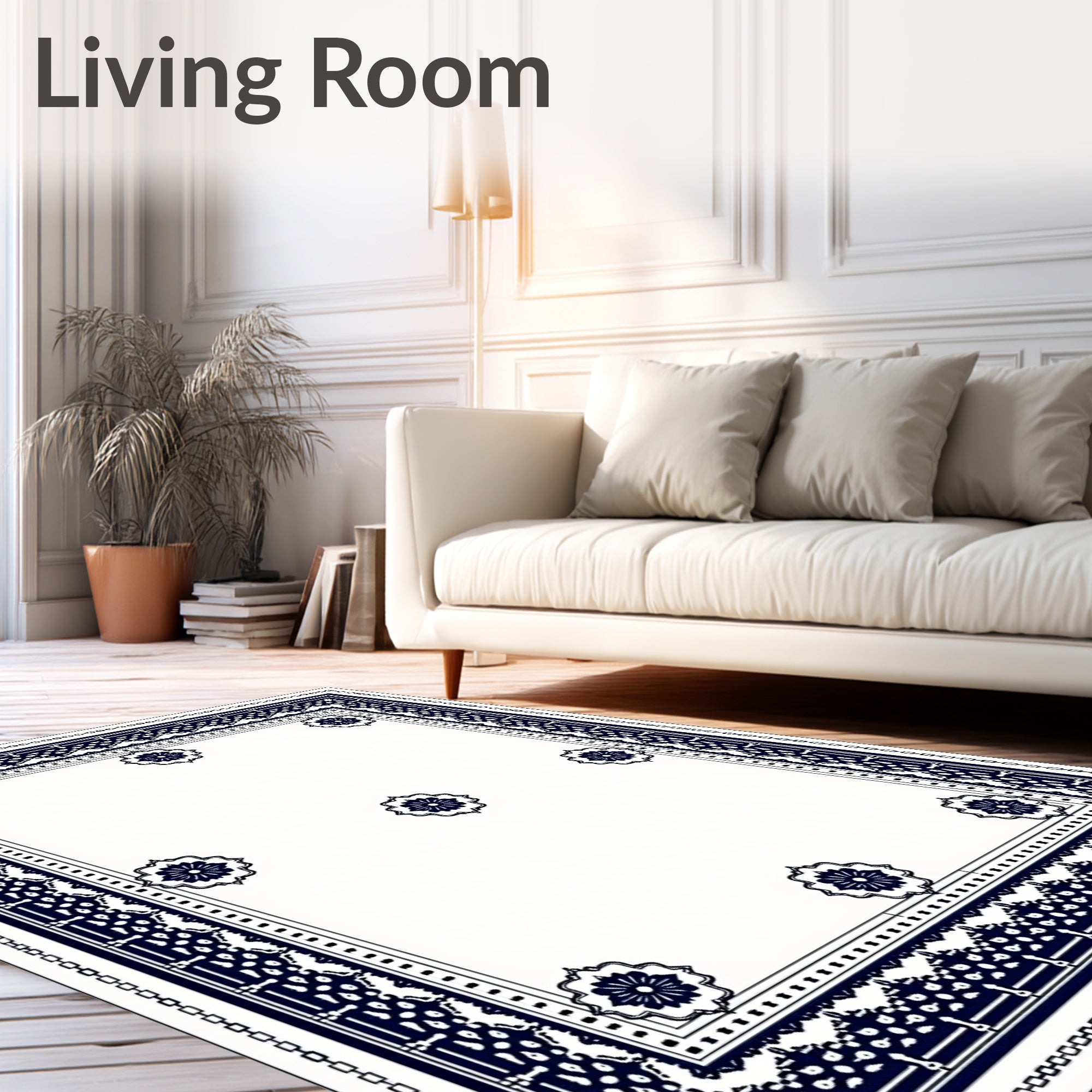 Classic Damask Floral Lattice Border Rug