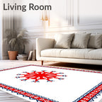 Bold Red Sunburst Bordered Rug