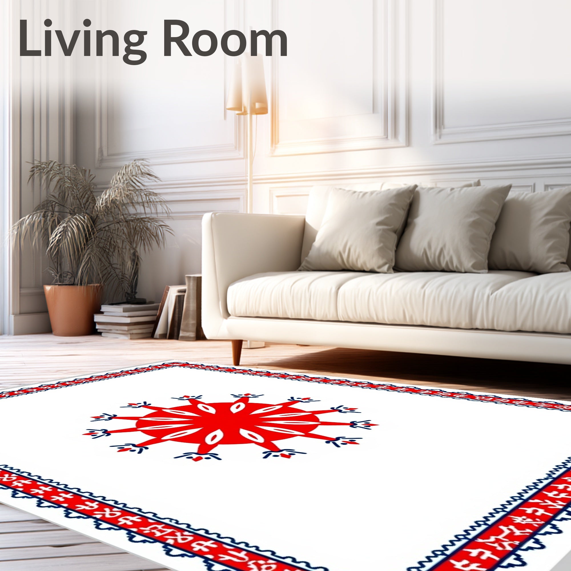 Bold Red Sunburst Bordered Rug