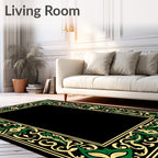 Ornate Green Gold Flourish Border Rug