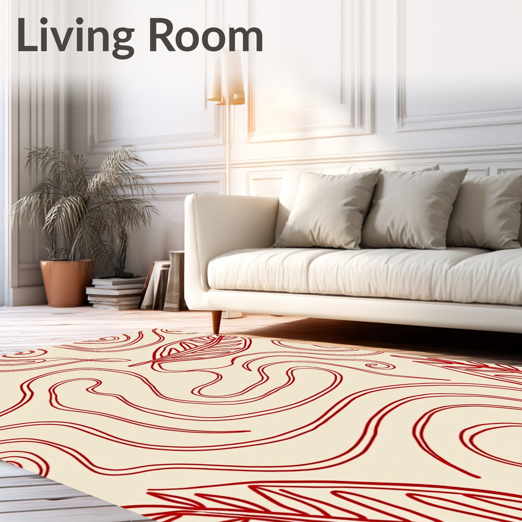 Red Leaf Swirl Modern Art Rug