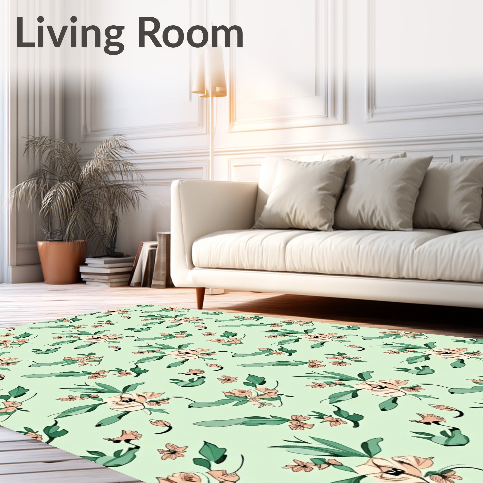 Pastel Floral Botanical Pattern Rug