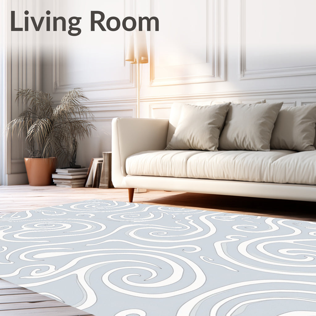 Abstract Swirls Light Blue Graphic Rug
