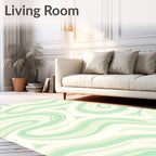 Flowing Swirls Green Cream Pattern Rug