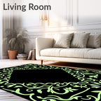 Elegant Light Green Floral Scroll Design Rug