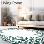 Emerald Green Botanical Vine Border Rug