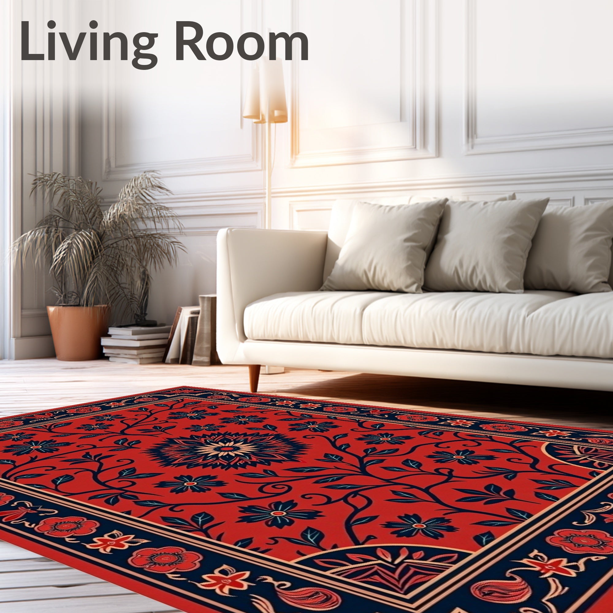 Red Floral Vine Pattern Rug