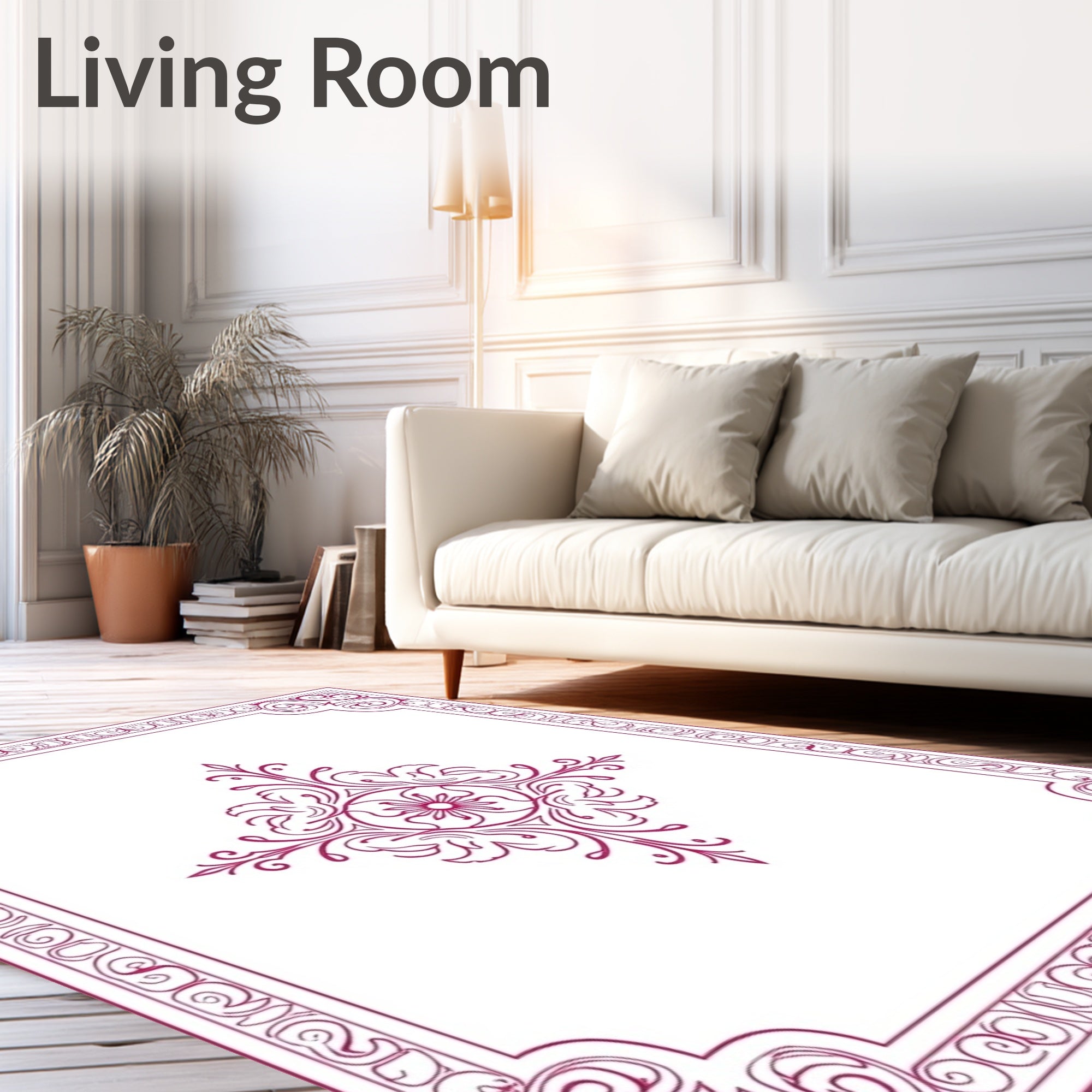 Ornate Floral Scrollwork With Border Design Rug