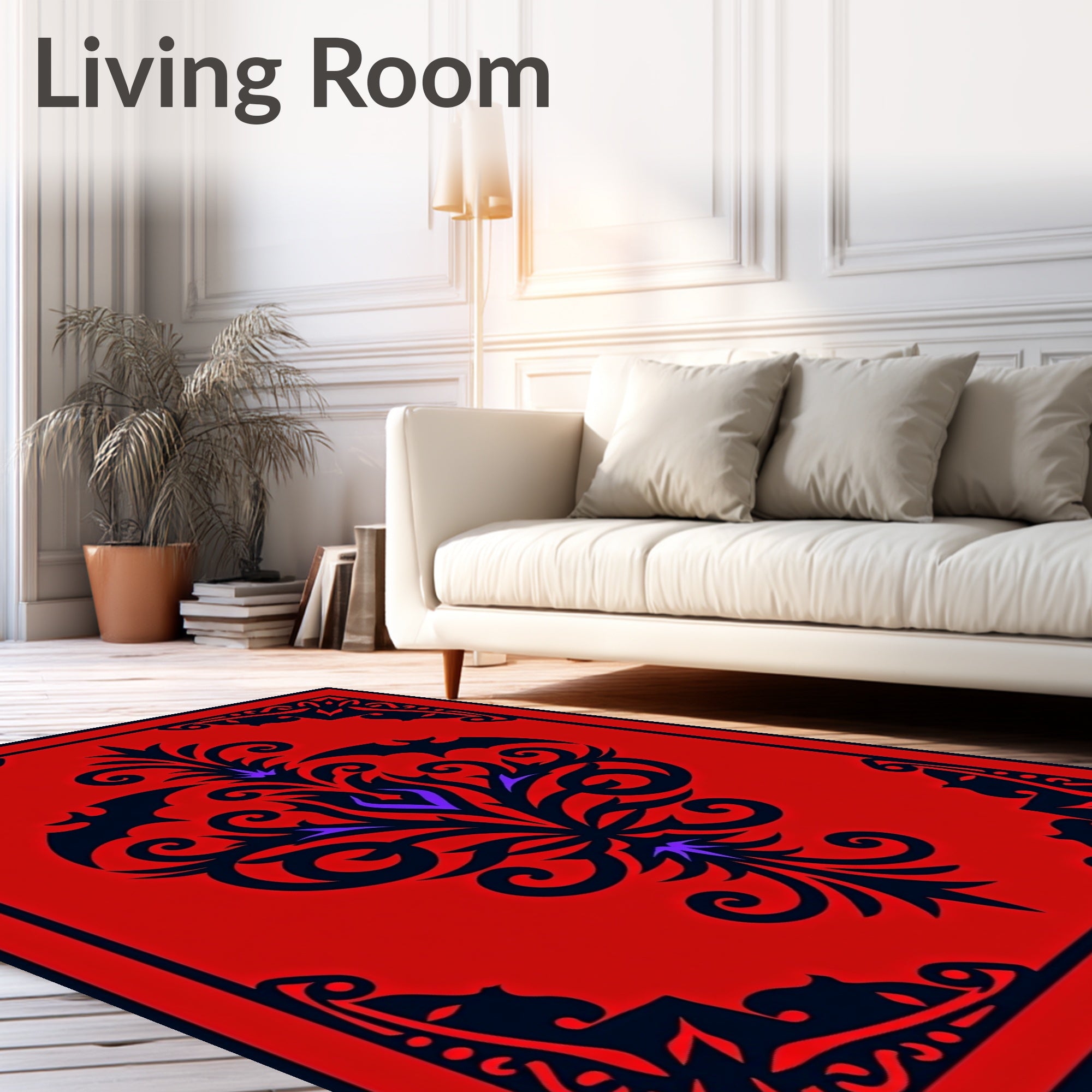 Gothic Red Black Bat Motif Rug